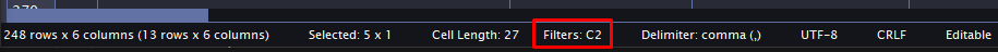 Filters on the status bar