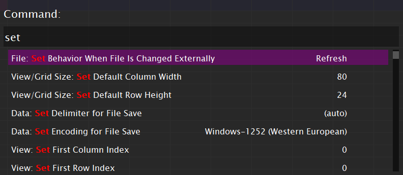 Modern CSV command launcher showing settings- something the text editors do not do.