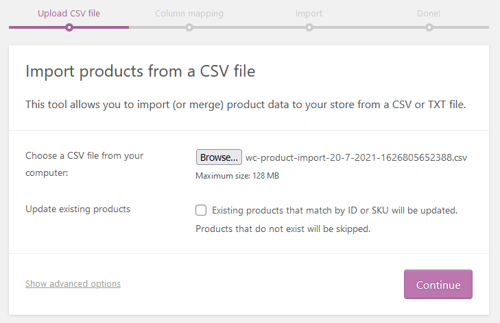 Import the CSV back into WooCommerce.