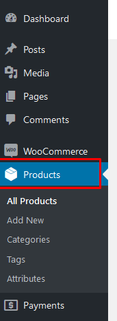 Click Products in WordPress's sidebar.